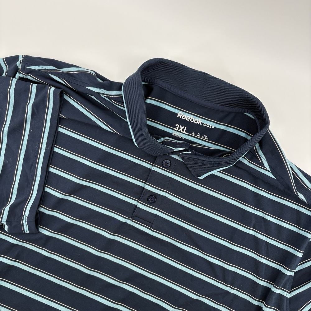 Reebok Golf Polo Shirt Men 3XL Blue Stripe Speed-wick Performance Stretch Active